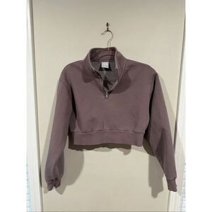 TNA Cozy Perfect Fleece Mauve Cropped 1/4 Zip Sweatshirt S